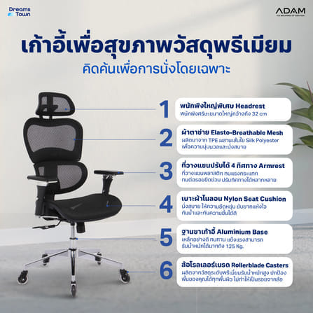 เก้าอี้ทำงาน เพื่อสุขภาพ ADAM รุ่น DOT1 ERGO CHAIR BLACK ONYX สีดำ_1